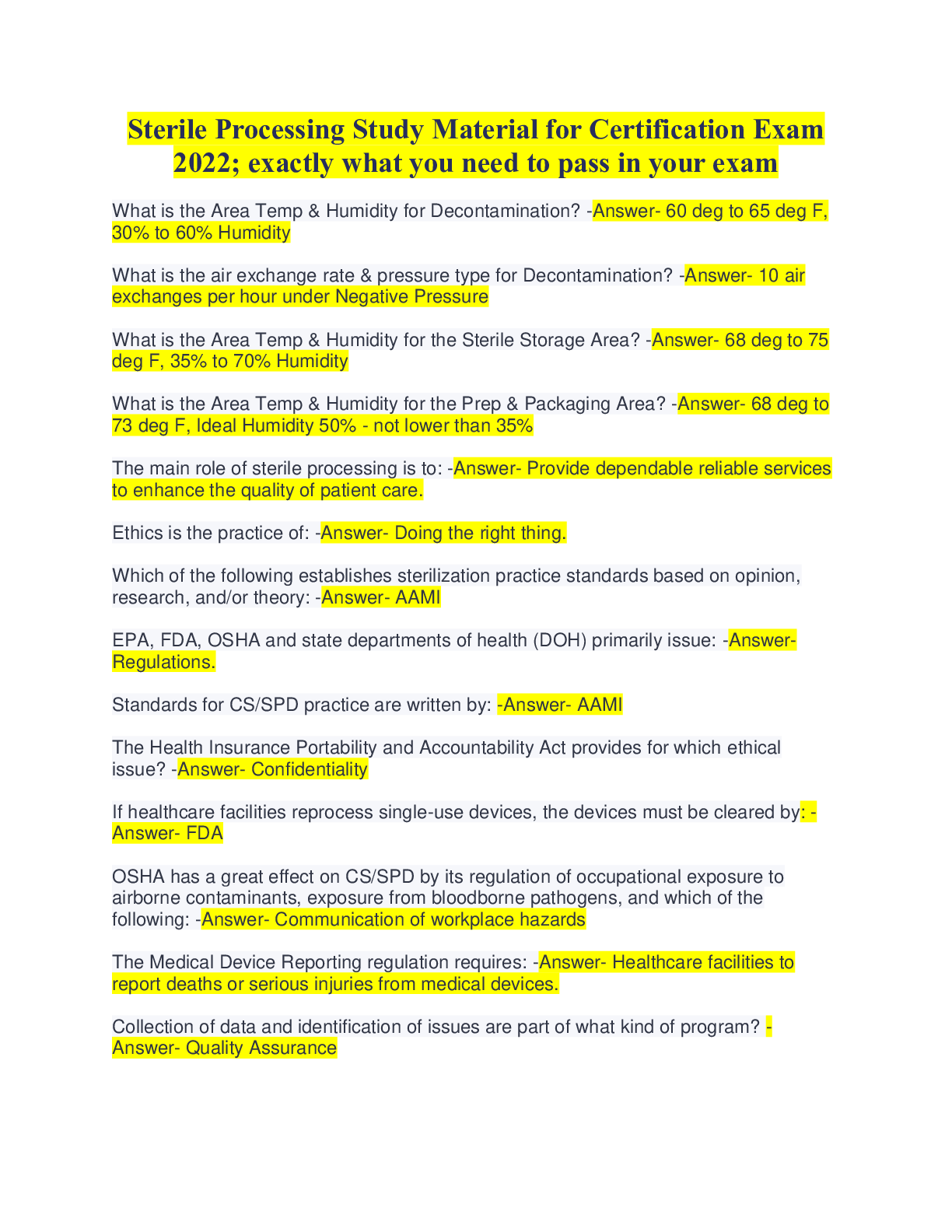 Preview image for Sterile Processing Study Material for Certification Exam 2022; exactly what you need to pass in your exam